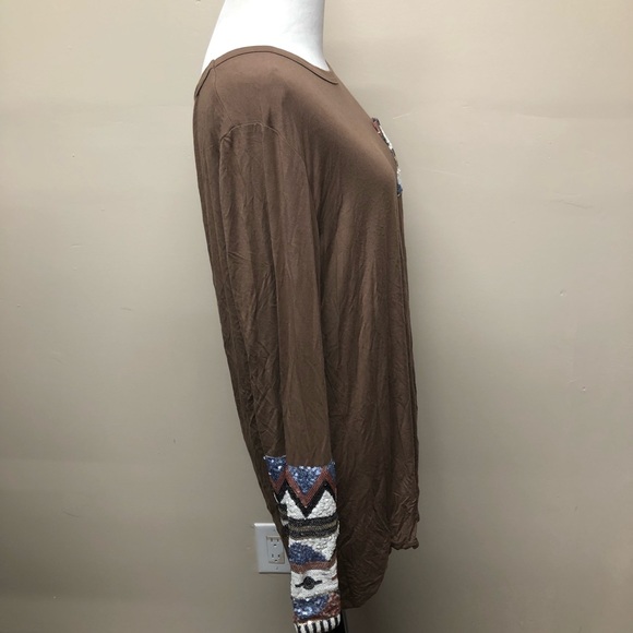 JODIFL Sequin Long Sleeve Brown Blouse Size Large - Picture 4 of 8